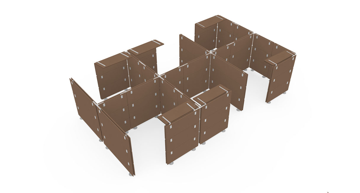 Brown OneWall Cubicle Acoustic Office Partition with Canopies - Configuration 6