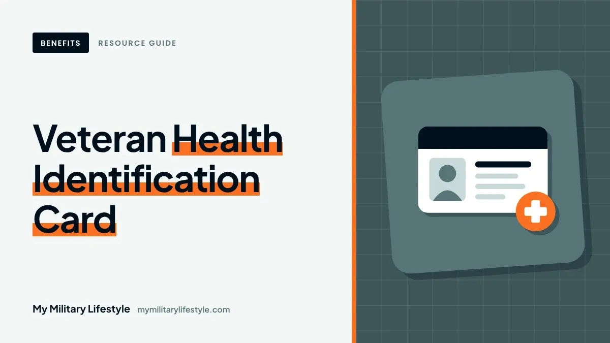 Veteran Health Identification Card: a photo ID card with an orange health cross badge, representing the VA health ID card that proves veteran status